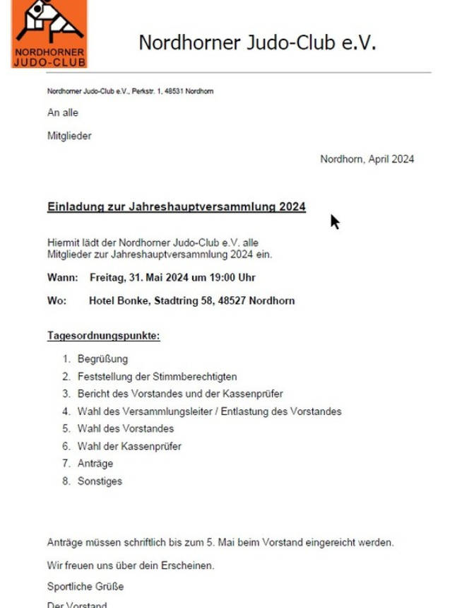 Mehr über den Artikel erfahren Einladung zur Jahreshauptversammlung 2024