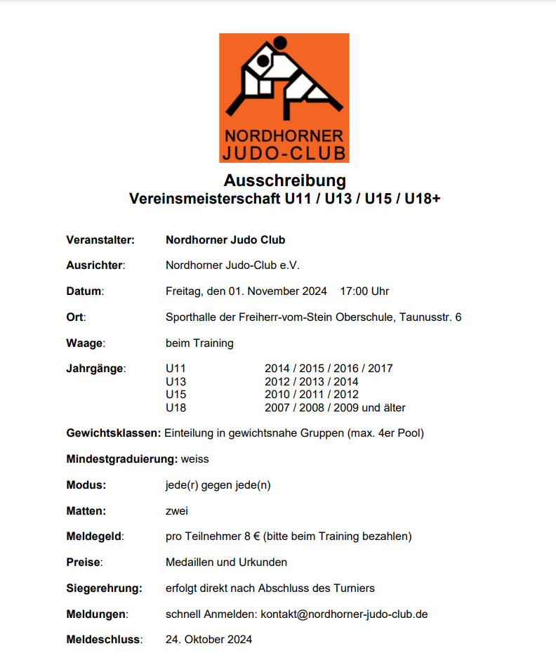 Mehr über den Artikel erfahren Vereinsmeisterschaft U11 / U13 / U15 / U18+